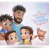 Voici la couverture du meilleur livre personnalisé pour Papa et trois enfants. Un cadeau unique et adorable.