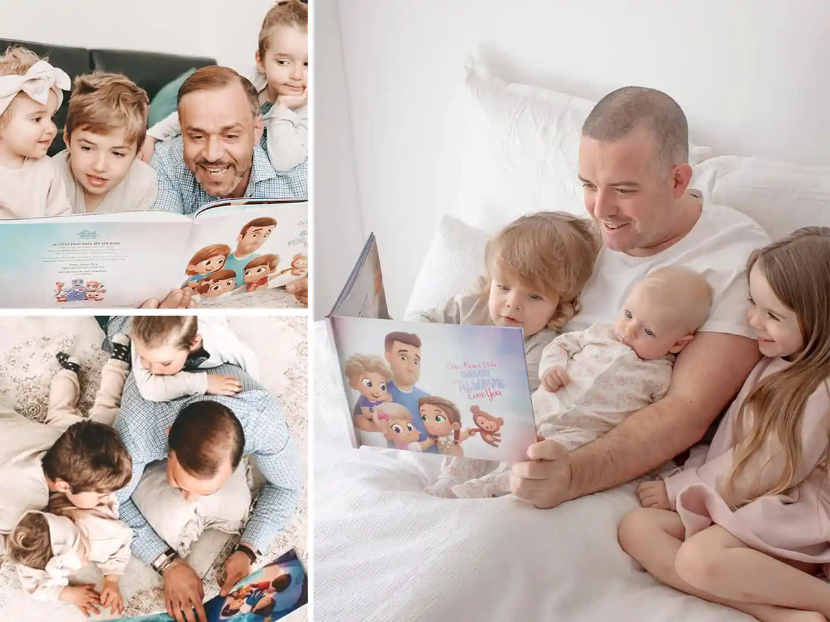 Les petits comme les grands se retrouvent dans chaque histoire du meilleur livre personnalisé pour Papa.