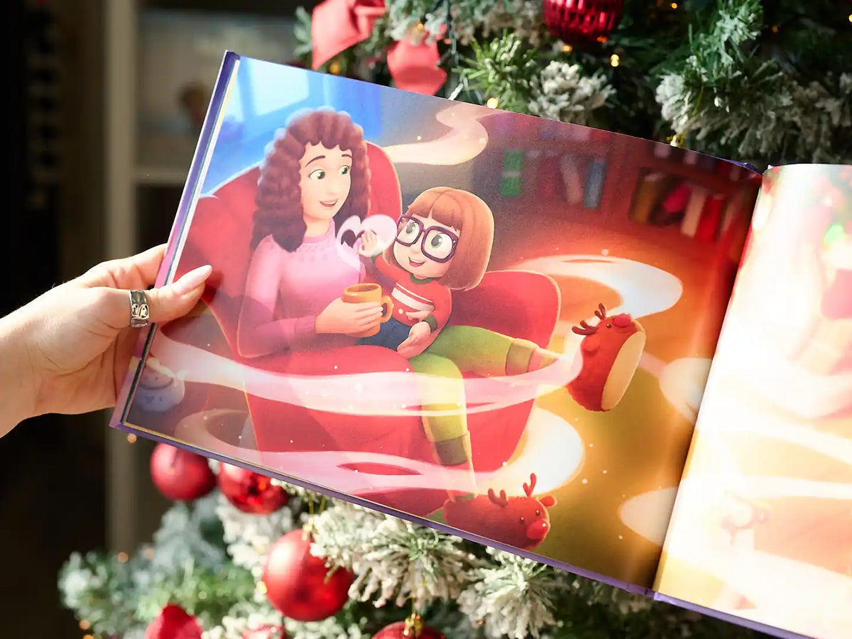 Une jolie illustration d'un livre personnalisé Premier Noël pour maman et son petit.