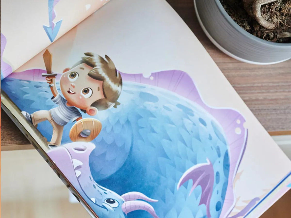 Une illustration du livre d'anniversaire personnalisé pour les enfants de huit ans.