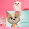 Deux chihuahuas adorables posent à côté d’un livre personnalisé intitulé « Kim, un toutou qui a du chien », un cadeau original et touchant pour tous les amoureux des chiens.