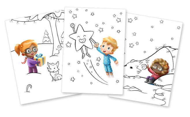 Voici d'adorables coloriages personnalisés version Noël par Hourra Héros.